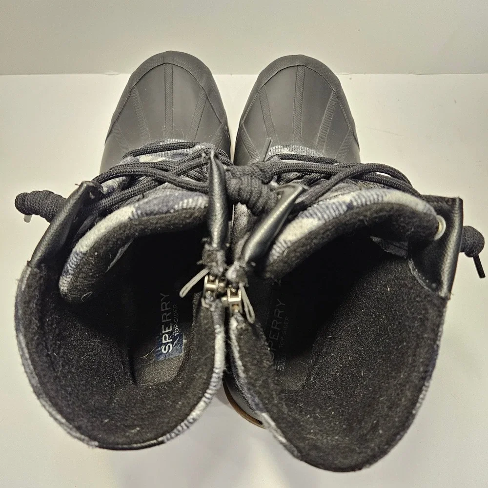 Sperry Syren Saltwater Duck Boots Womens 8 Black Grey‎ Buffalo Plaid Waterproof